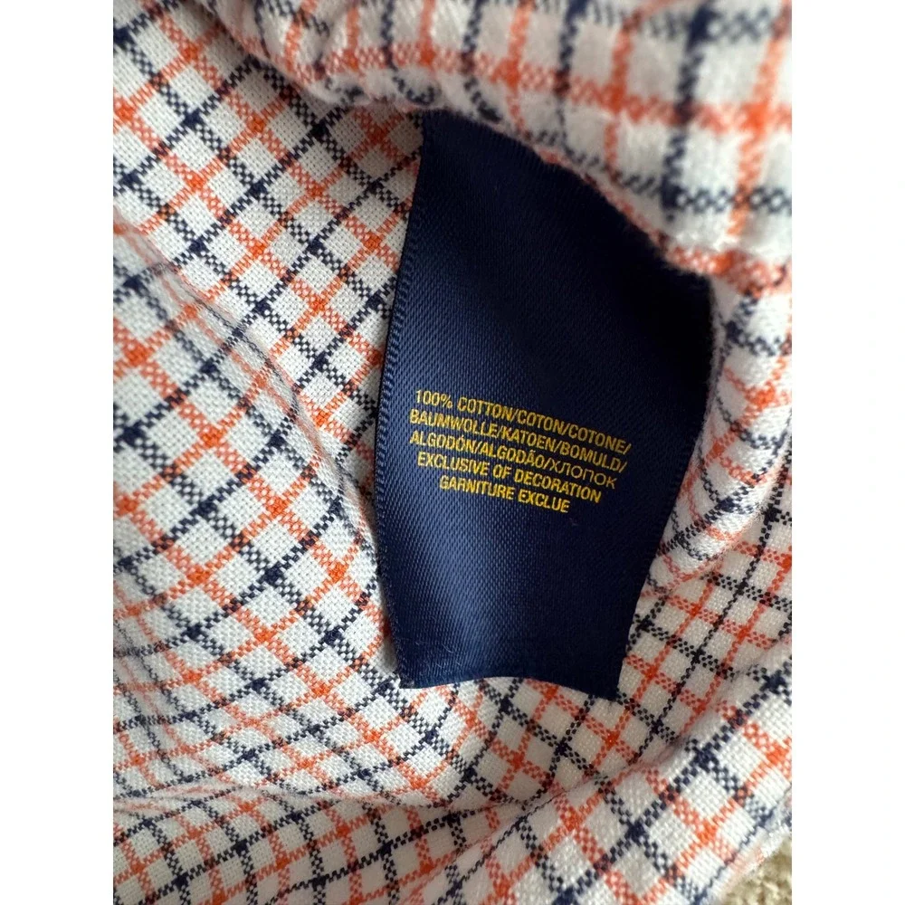 Polo Ralph Lauren Boys Plaid Button Down Shirt Long Sleeve Orange Navy Size 4‎